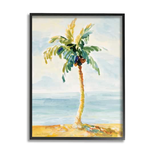 Stupell Industries Palm Tree with Coconuts on Beach Sand in Frame Wall Art